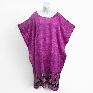 Ba Ba Boho Tribal Print KAFTAN Ethnic Purple 100% Rayon Kimono Dress Plus Size